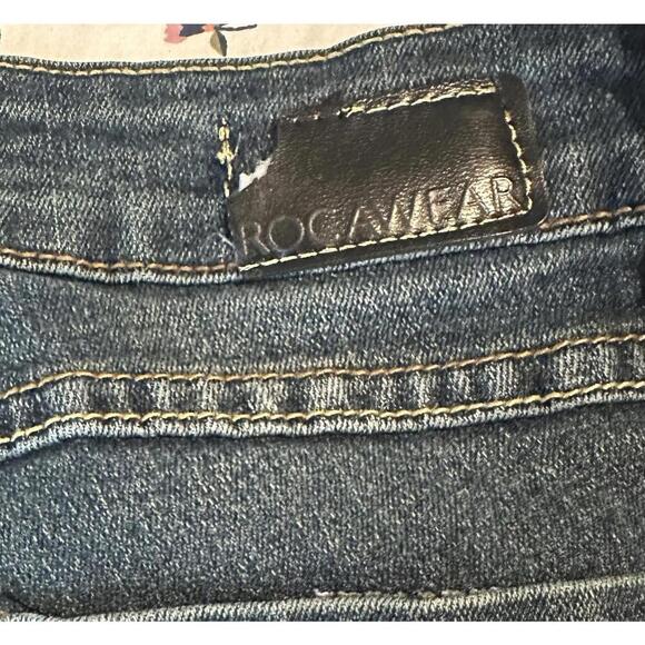 Rocawear Women's Size 7 Jeans Skinny Dark Wash Zip Fly Denim Blue Embroidery Y2K - Picture 6 of 6